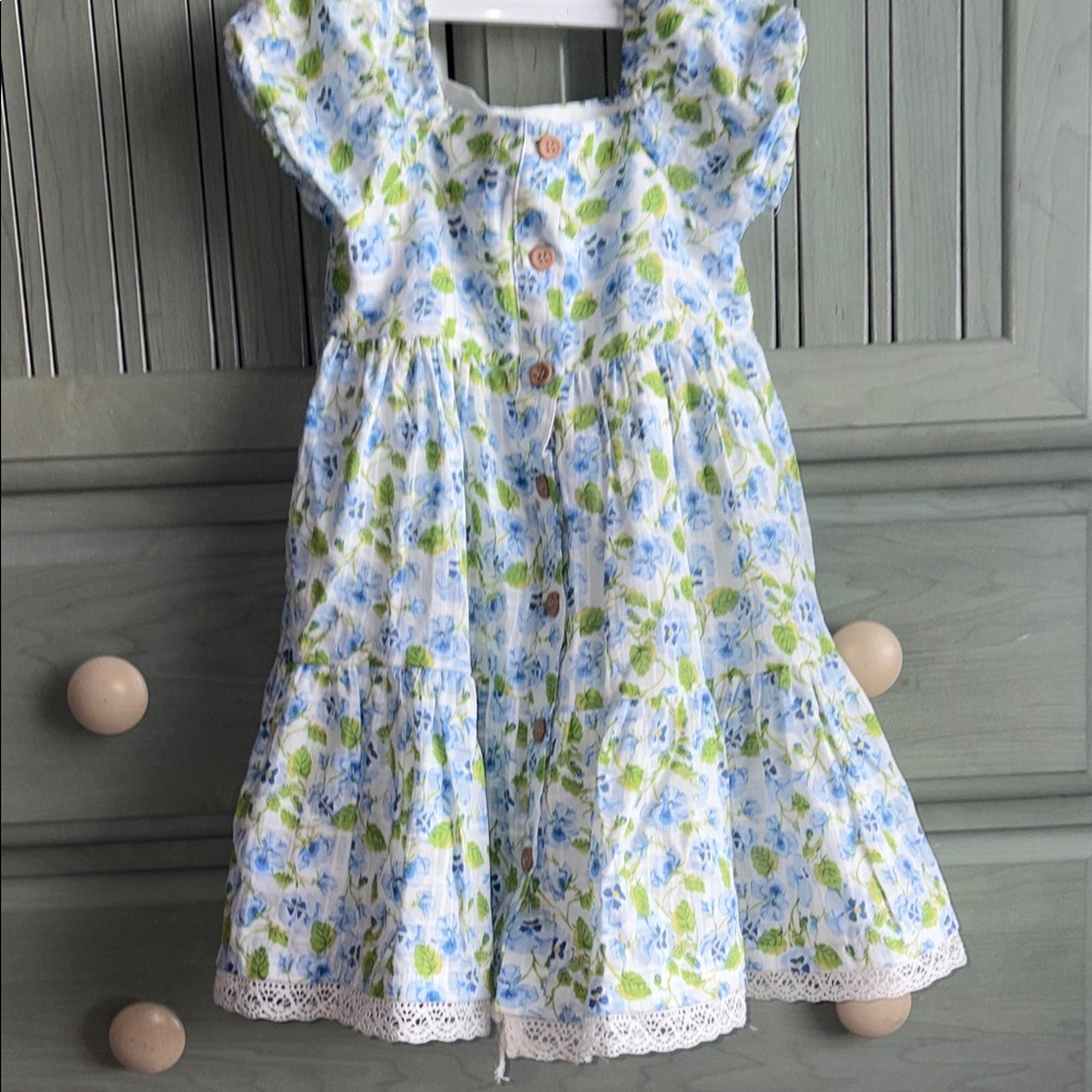 Floral Blue and Green Kids Dress
